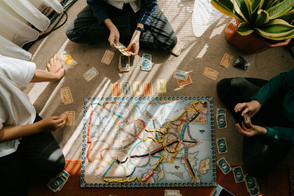 Friends playing board games